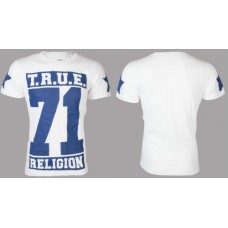 TRUE RELIGION Men T-Shirt TRUE 71 STARS White Royal Blue CRACKED Print